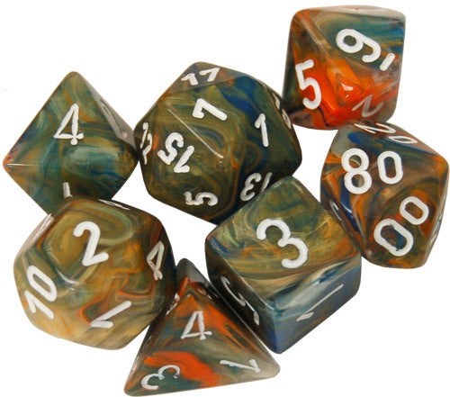 Chessex Lab Dice Festive Autumn with White Poly 7 Set | Odin's Place