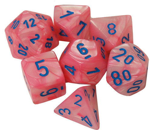 Chessex Lab Dice Lustrous Pink with Blue Poly 7 Set | Odin's Place