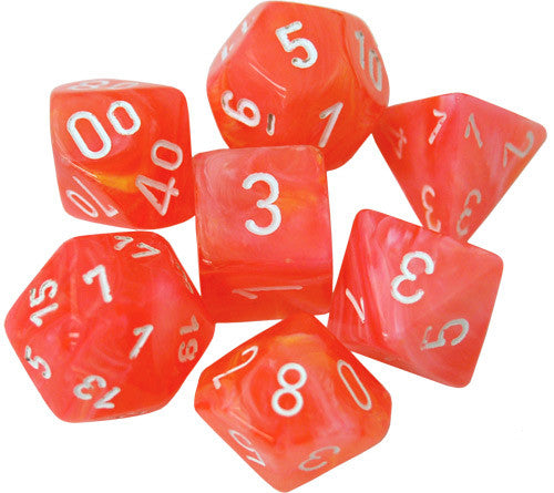 Chessex Lab Dice Festive Dahlia with White Poly 7 Set | Odin's Place