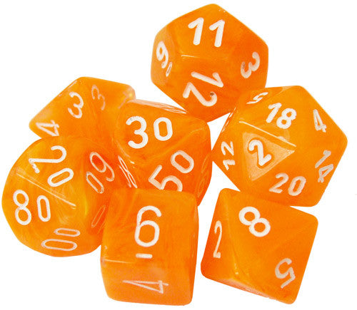Chessex Lab Dice Luminary Festive Flare with White Poly 7 Set | Odin's Place