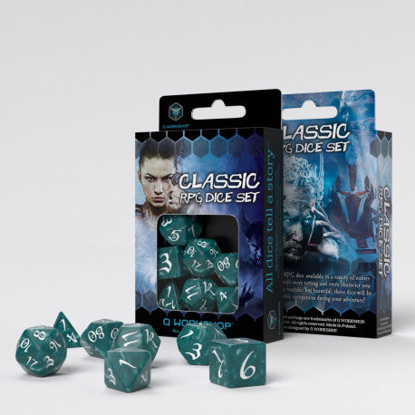 Q Workshop Classic RPG Dice Set Stormy/White 7 | Odin's Place