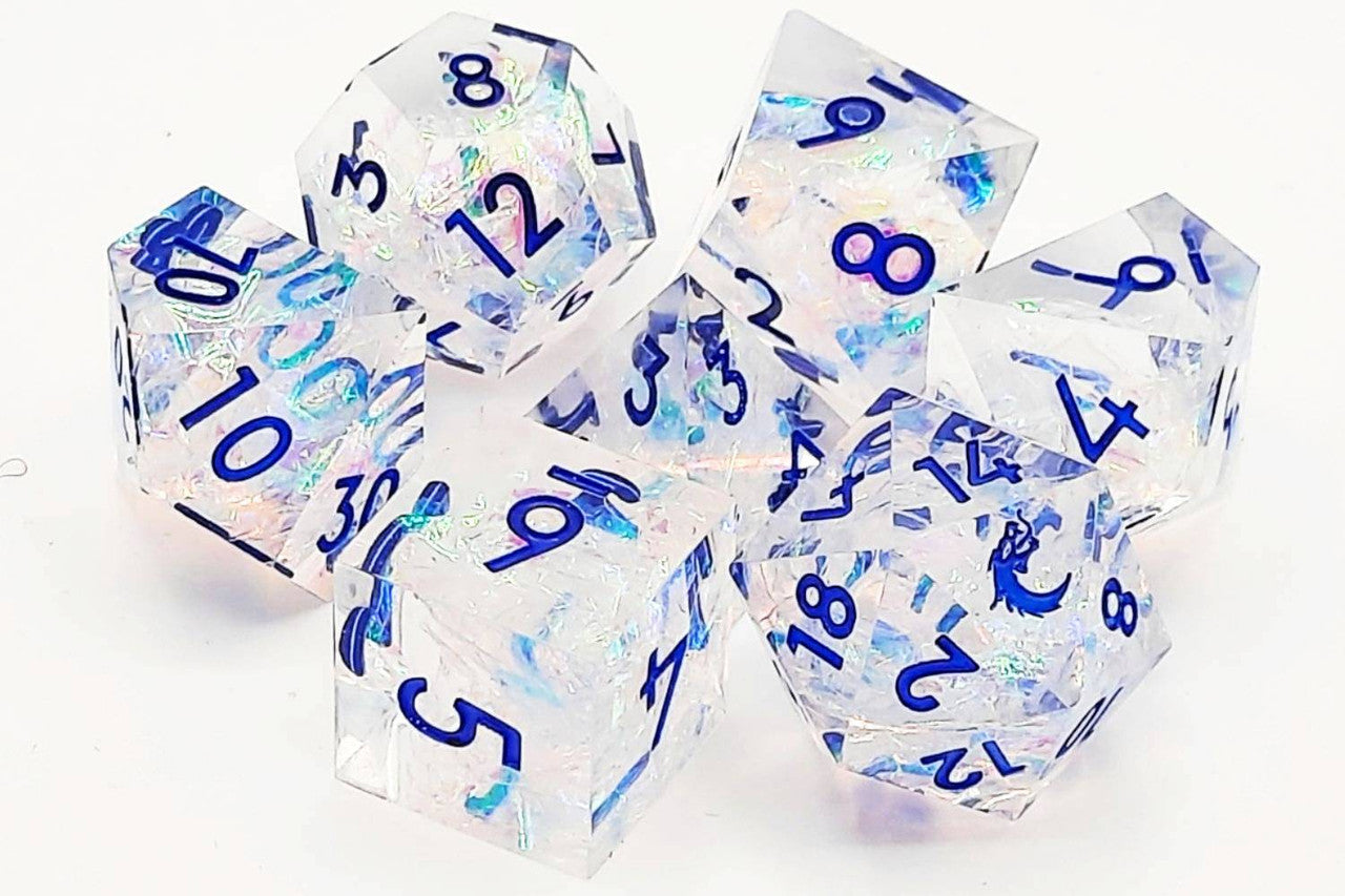 Old School Dice Sharp Edged Crystal Ice Poly 7 Set | Odin's Place