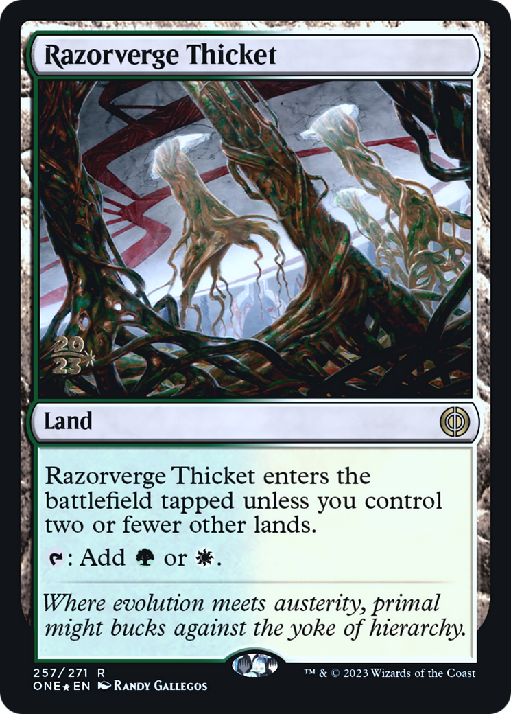 Razorverge Thicket [Phyrexia: All Will Be One Prerelease Promos] | Odin's Place