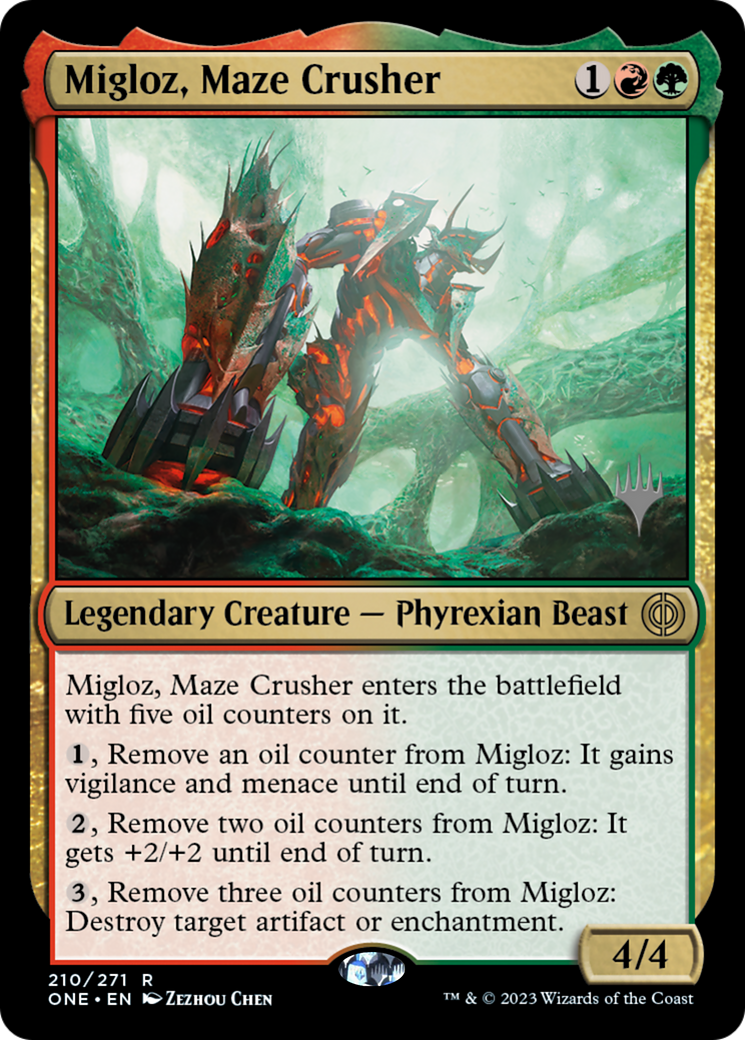 Migloz, Maze Crusher (Promo Pack) [Phyrexia: All Will Be One Promos] | Odin's Place