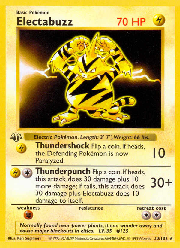 Electabuzz (20/102) (Shadowless) [Base Set 1st Edition] | Odin's Place