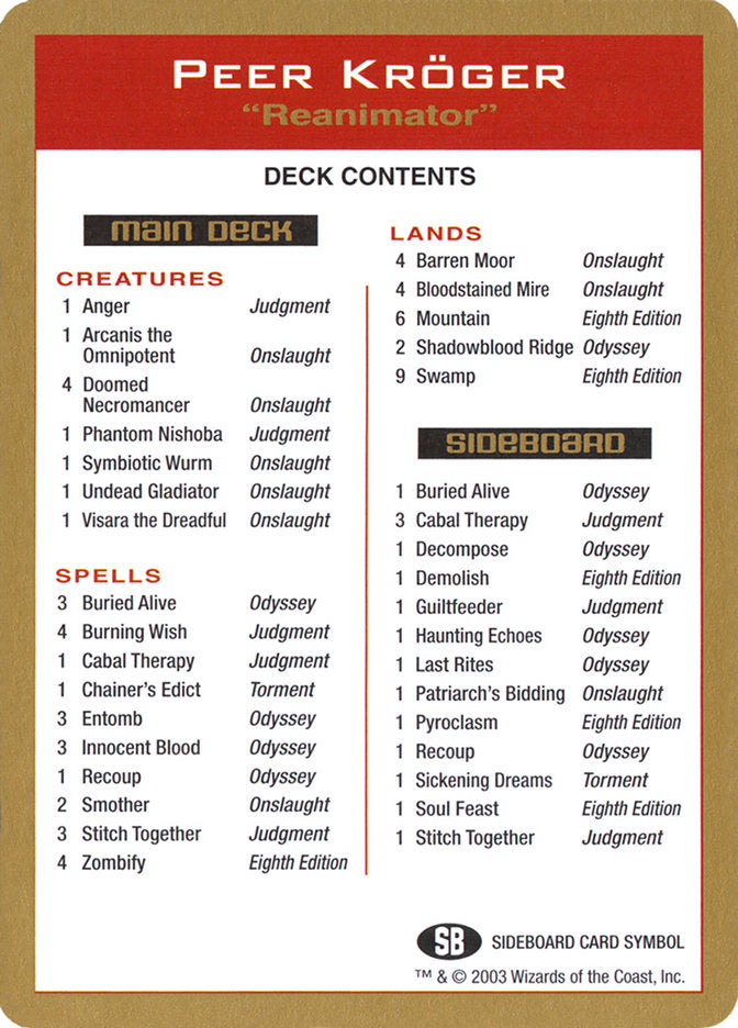 Peer Kroger Decklist [World Championship Decks 2003] | Odin's Place