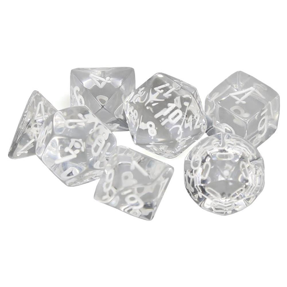 Chessex Translucent Clear with white Poly 7 Set | Odin's Place