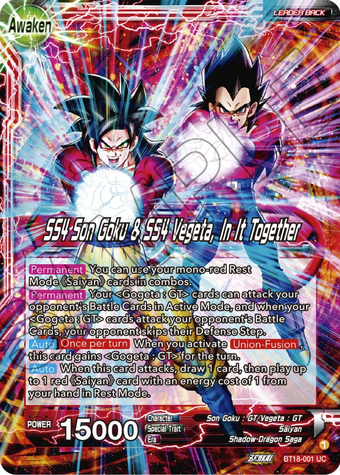 Son Goku & Vegeta // SS4 Son Goku & SS4 Vegeta, In It Together (BT18-001) [Dawn of the Z-Legends] | Odin's Place