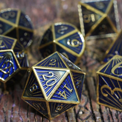Forged Gaming Poly 7 Metal Dice Set: Art Deco Blue and Gold | Odin's Place