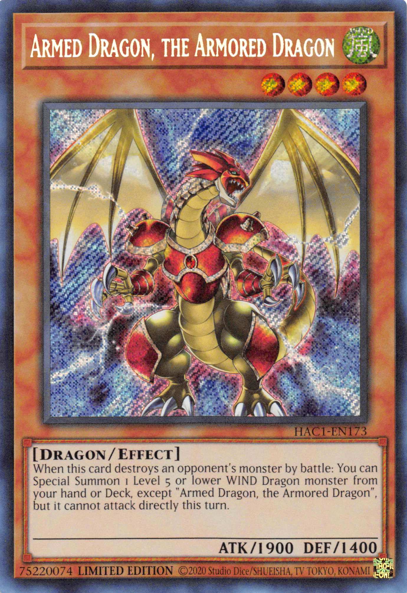 Armed Dragon, the Armored Dragon [HAC1-EN173] Secret Rare | Odin's Place