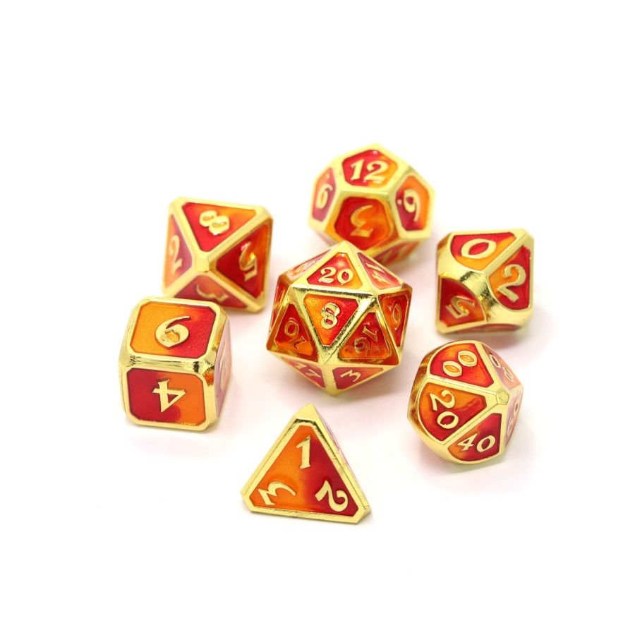 SPELLBINDER METAL 7CT POLY DICE SET - PHOENIX (CITRINE ORANGE/RUBY) | Odin's Place