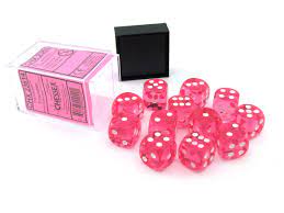 Chessex Translucent 16mm D6 Pink With White 12 ct | Odin's Place