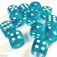 Chessex Translucent 16mm D6 Teal With White 12 ct | Odin's Place