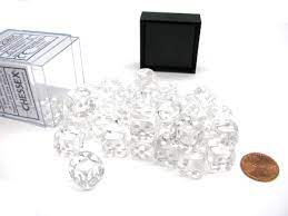 Chessex Translucent 12mm D6 Clear With White 36 ct | Odin's Place