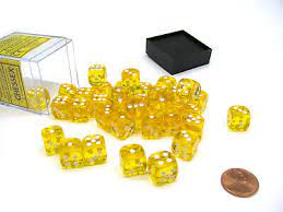 Chessex Translucent 12mm D6 Yellow With White 36 ct | Odin's Place