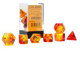 Gemini: Poly Translucent Red-Yellow/gold 7-Die Set | Odin's Place