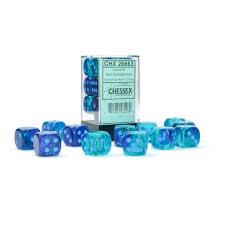 Gemini: 16mm d6 Blue-Blue/light blue Luminary Dice Block (12 dice) | Odin's Place