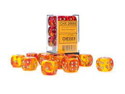 Chessex Gemini: 16mm d6 Translucent Red-Yellow/gold Dice Block (12) | Odin's Place
