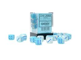 Gemini: 12mm d6 Pearl Turquoise-White/blue Luminary Dice Block | Odin's Place