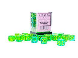 Gemini: 12mm d6 Translucent Green-Teal/yellow Dice Block | Odin's Place
