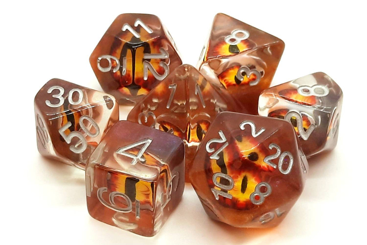 Old School Dice Infused - Dragon Eye Brown Poly 7 Set | Odin's Place