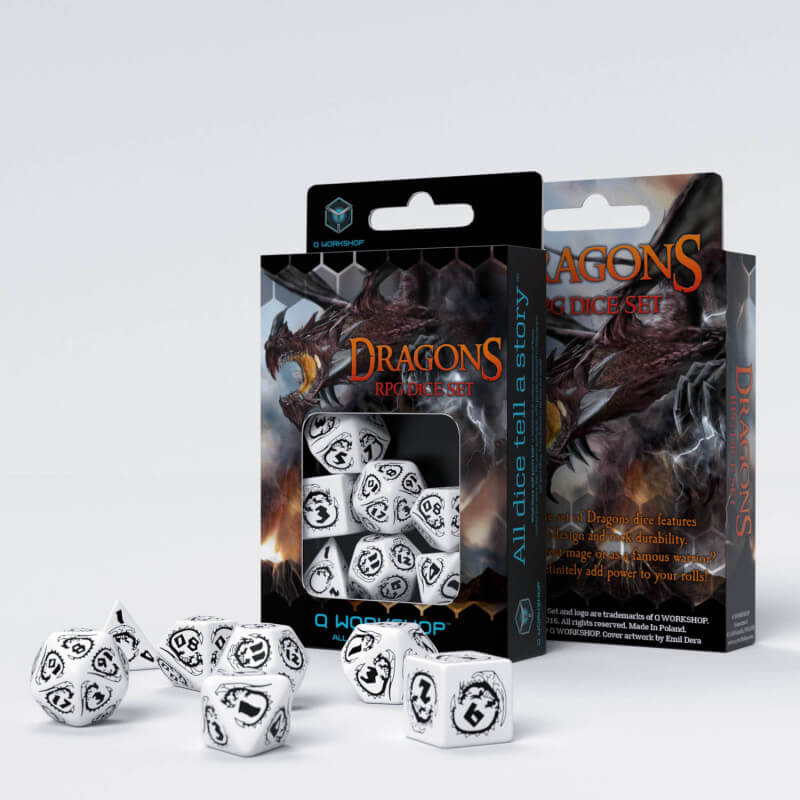 Q Workshop Dragons RPG White and Black Poly 7 Set | Odin's Place