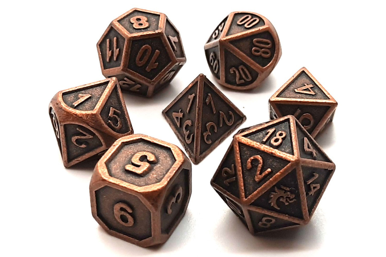 Old School Dice Dwarven Forged Ancient Bronze Metal Poly 7 Set | Odin's Place