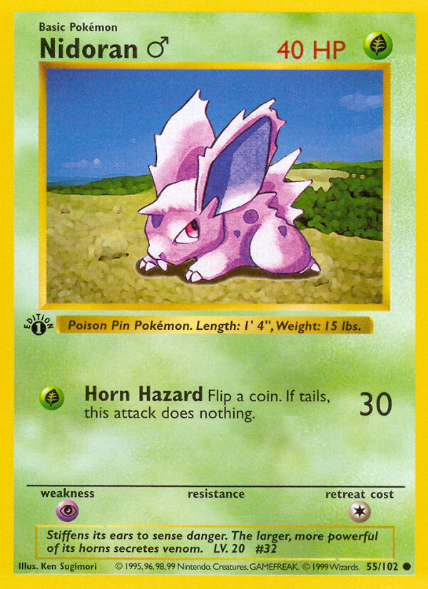Nidoran (55/102) (Male) (Shadowless) [Base Set 1st Edition] | Odin's Place