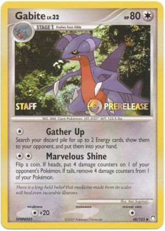 Gabite (48/123) (Staff Prerelease Promo) [Diamond & Pearl: Black Star Promos] | Odin's Place