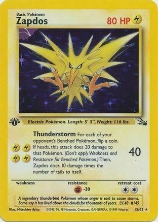 Zapdos (15/62) (Cosmos Holo) [Fossil 1st Edition] | Odin's Place