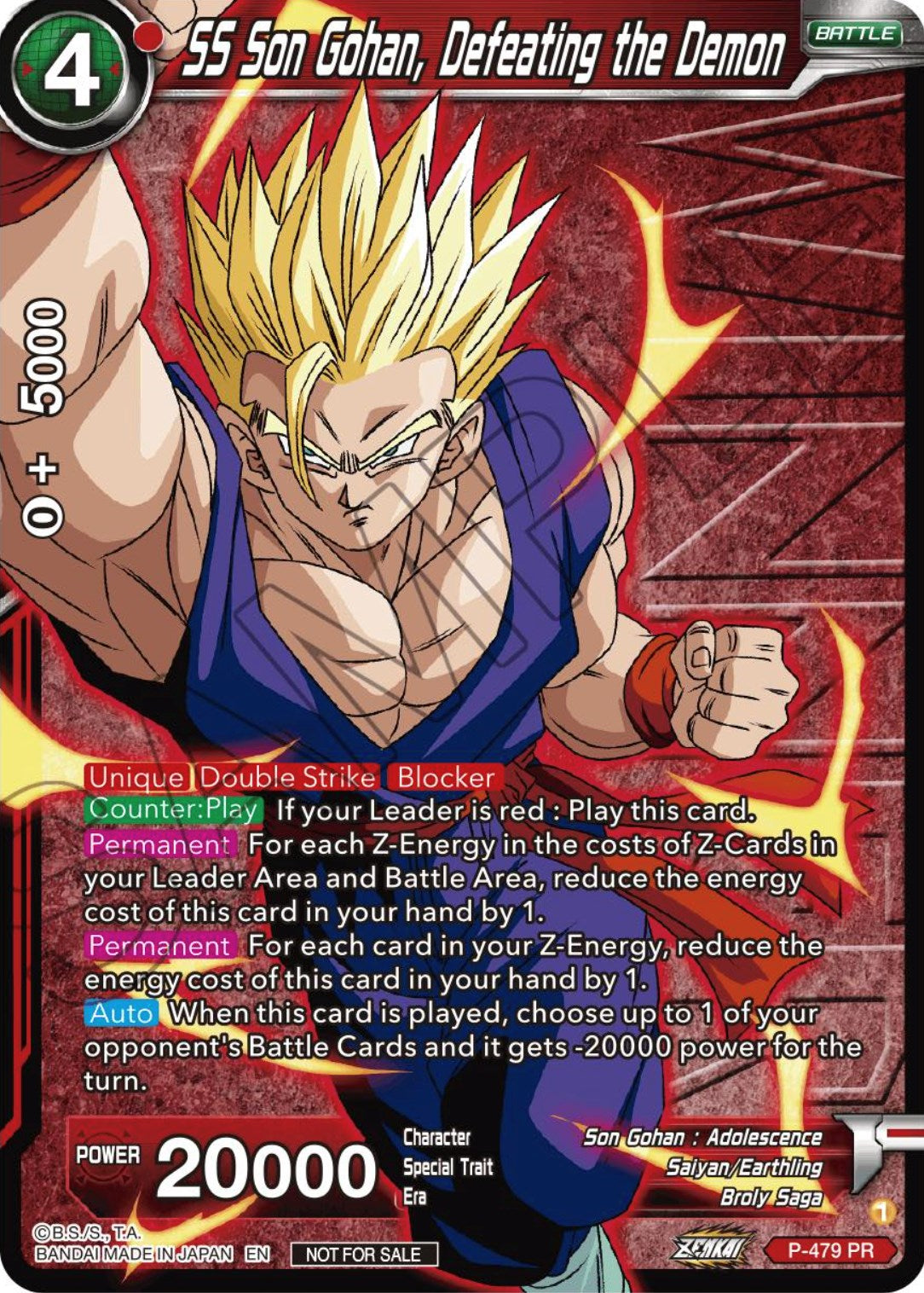 SS Son Gohan, Defeating the Demon (Zenkai Series Tournament Pack Vol.3 Winner) (P-479) [Tournament Promotion Cards] | Odin's Place