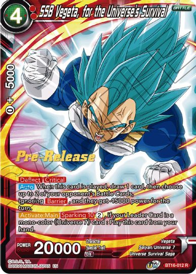 SSB Vegeta, for the Universe's Survival (BT16-012) [Realm of the Gods Prerelease Promos] | Odin's Place