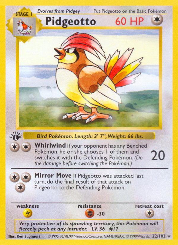 Pidgeotto (22/102) (Shadowless) [Base Set 1st Edition] | Odin's Place