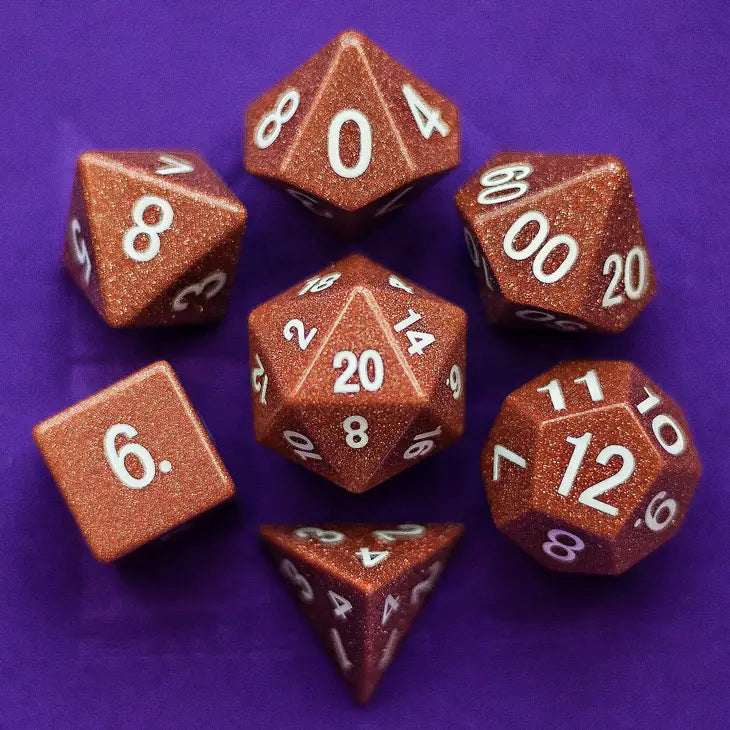 MDG 16mm Stone: Goldstone Poly 7 Dice Set | Odin's Place