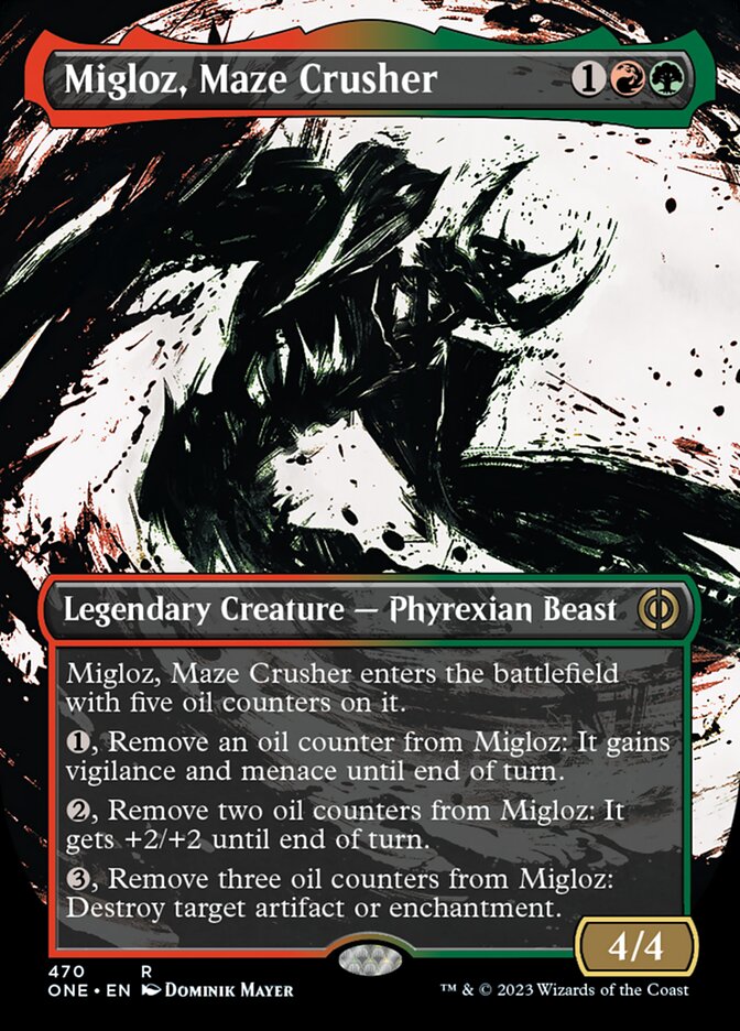 Migloz, Maze Crusher (Borderless Ichor Step-and-Compleat Foil) [Phyrexia: All Will Be One] | Odin's Place