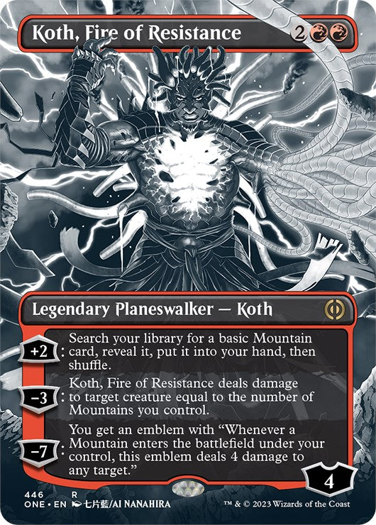 Koth, Fire of Resistance (Borderless Manga Step-and-Compleat Foil) [Phyrexia: All Will Be One] | Odin's Place