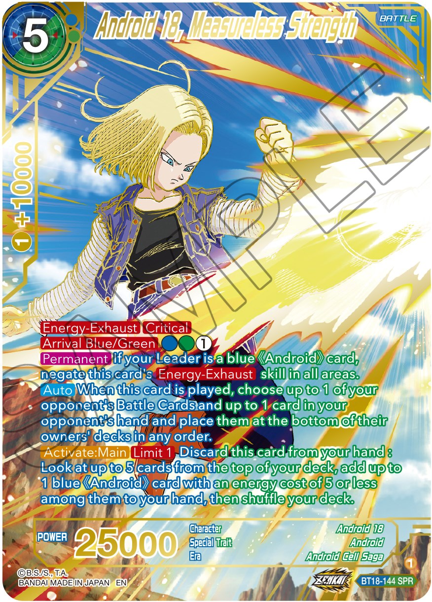 Android 18, Measureless Strength (SPR) (BT18-144) [Dawn of the Z-Legends] | Odin's Place