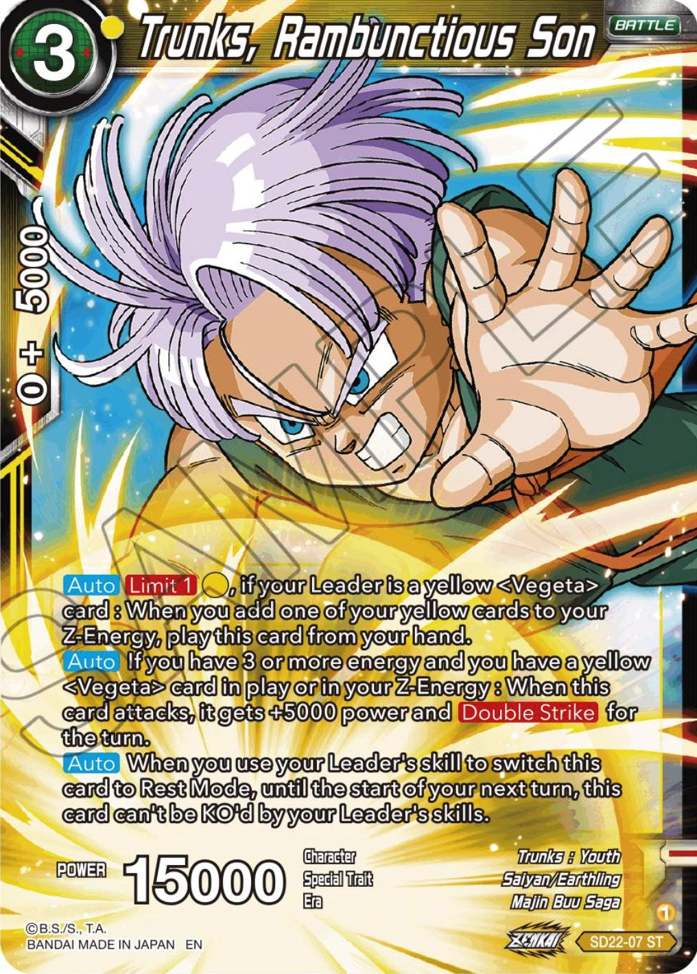 Trunks, Rambunctious Son (Starter Deck Exclusive) (SD22-07) [Power Absorbed] | Odin's Place