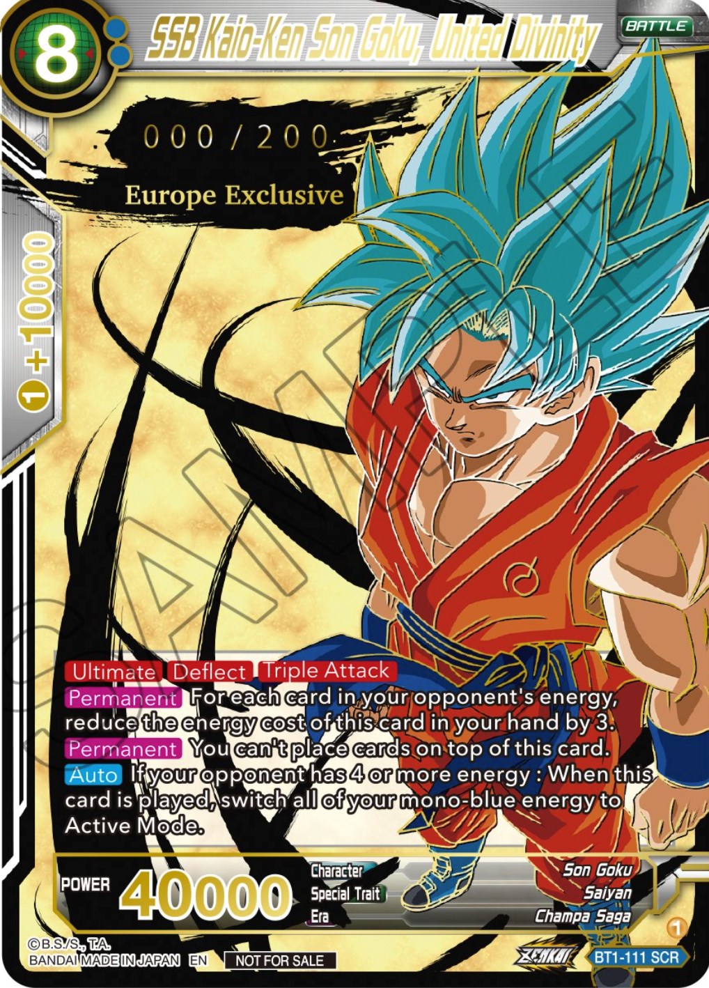 SSB Kaio-Ken Son Goku, United Divinity (European Zenkai Cup Top 16) (Serial Numbered) (BT1-111) [Tournament Promotion Cards] | Odin's Place