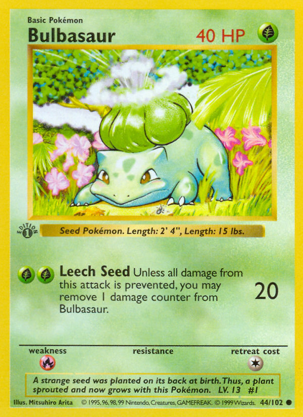 Bulbasaur (44/102) (Shadowless) [Base Set 1st Edition] | Odin's Place