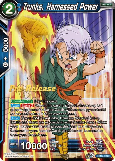 Trunks, Harnessed Power (BT16-033) [Realm of the Gods Prerelease Promos] | Odin's Place
