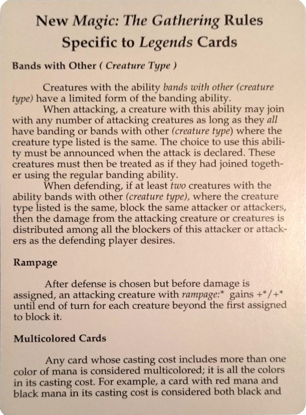 Legends Rules Card [Legends Tokens] | Odin's Place