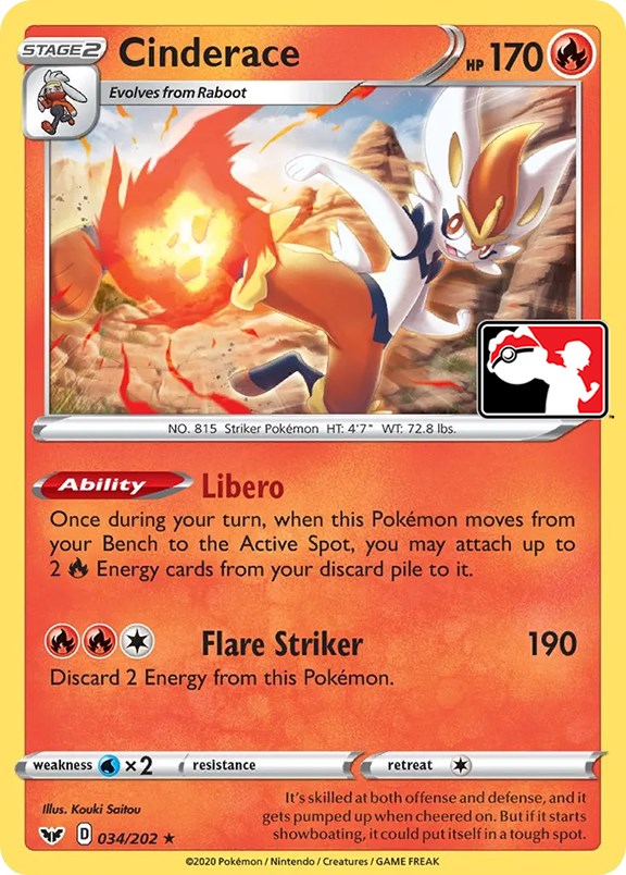 Cinderace (034/202) [Prize Pack Series One] | Odin's Place