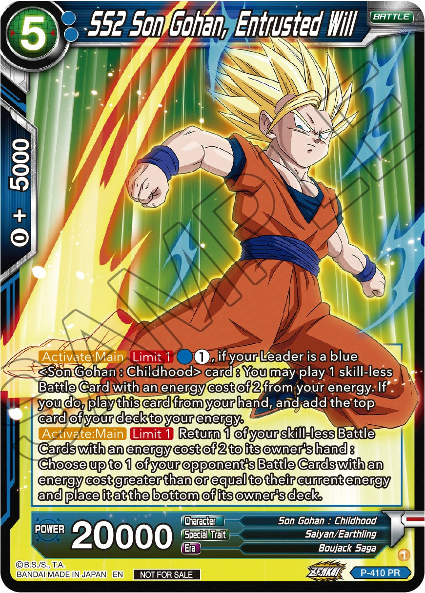 SS2 Son Gohan, Entrusted Will (Zenkai Series Tournament Pack Vol.1) (P-410) [Tournament Promotion Cards] | Odin's Place