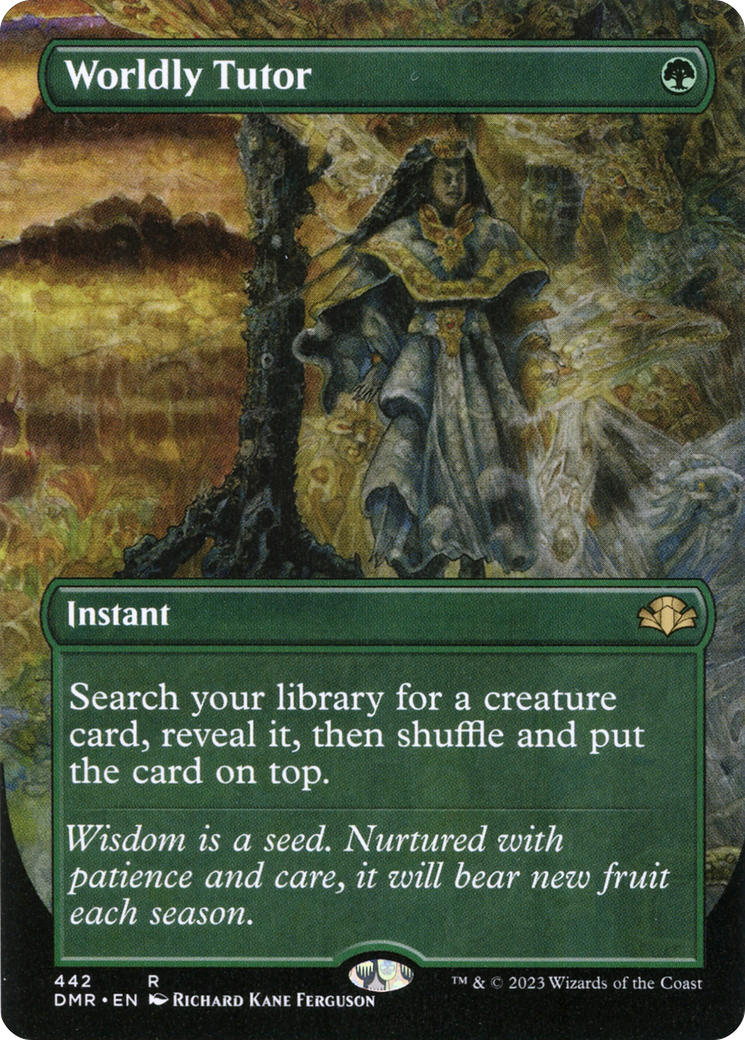 Worldly Tutor (Borderless Alternate Art) [Dominaria Remastered] | Odin's Place
