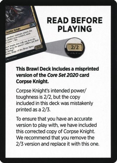 Corpse Knight Reminder Card (Knights' Charge Brawl Deck) [Core Set 2020 Tokens] | Odin's Place