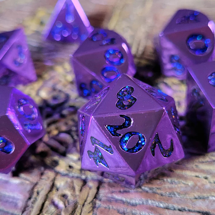 Forged Gaming Forged Lore Polished Purple With Blue Mica Metal Poly 7 Dice Set | Odin's Place