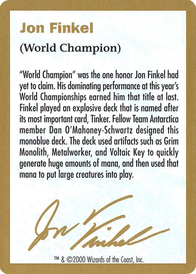 Jon Finkel Bio [World Championship Decks 2000] | Odin's Place