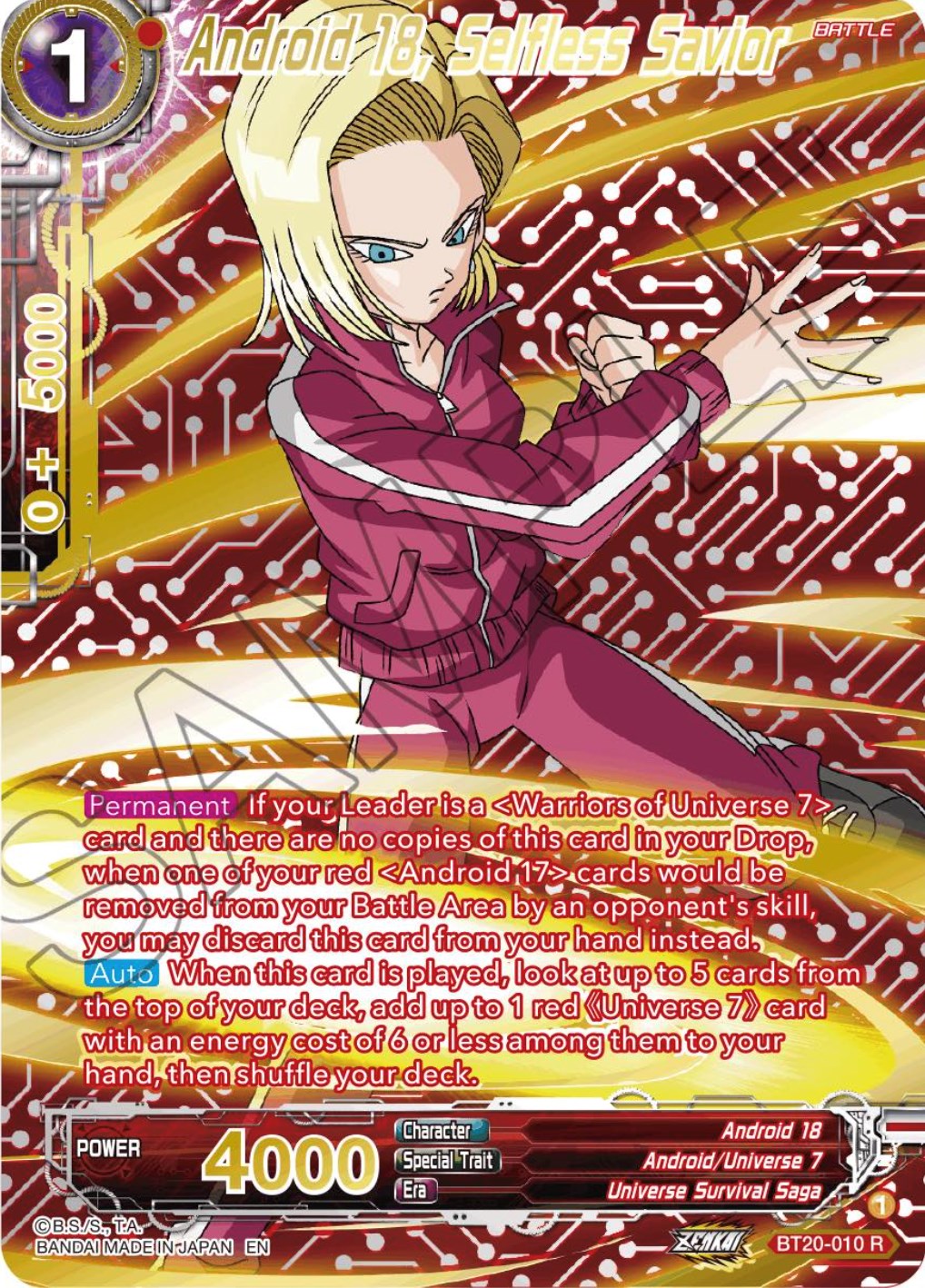 Android 18, Selfless Savior (Gold-Stamped) (BT20-010) [Power Absorbed] | Odin's Place