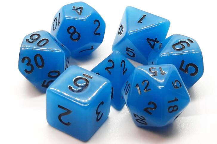 Old School Dice Glow Blue Poly 7 Set | Odin's Place